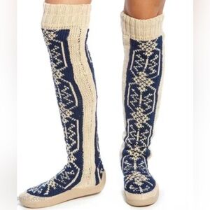 Elegant Knit Over the Knee Boots - Navy and Cream
